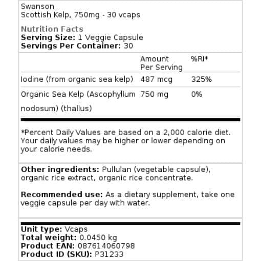 Swanson - Schottischer Seetang, 750 mg - 30 Kapseln – Bild 2
