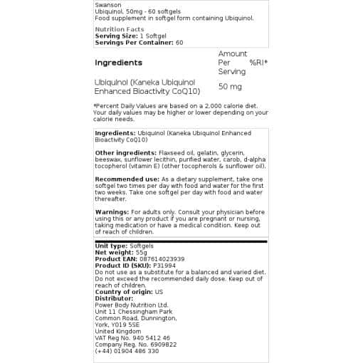 Swanson - Ubiquinol, 50 mg - 60 Weichkapseln – Bild 2