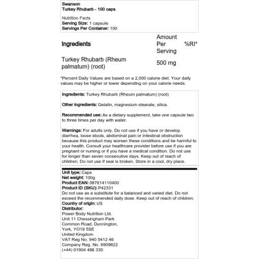 Swanson - Truthahn-Rhabarber - 100 Kapseln – Bild 2