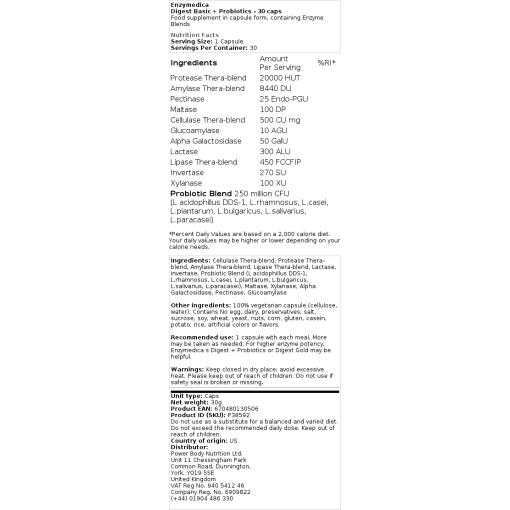 Enzymedica - Digest Basic + Probiotika - 30 Kapseln – Bild 2