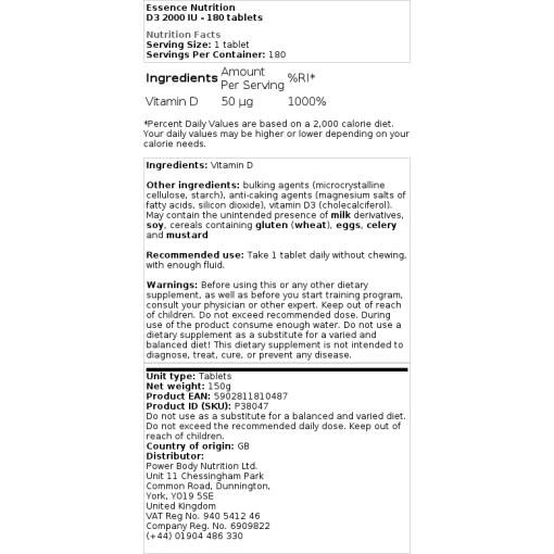 Essence Nutrition - D3 2000 IE - 180 Tabletten – Bild 2