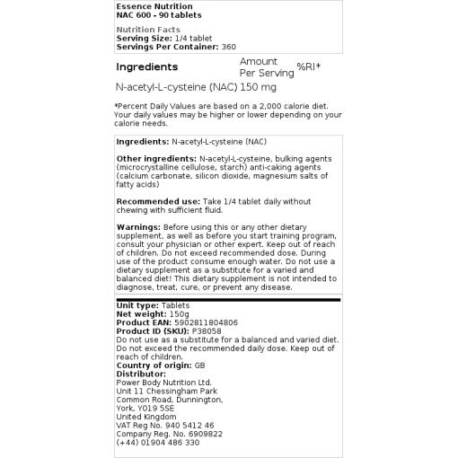Essence Nutrition - NAC 600 - 90 Tabletten – Bild 2