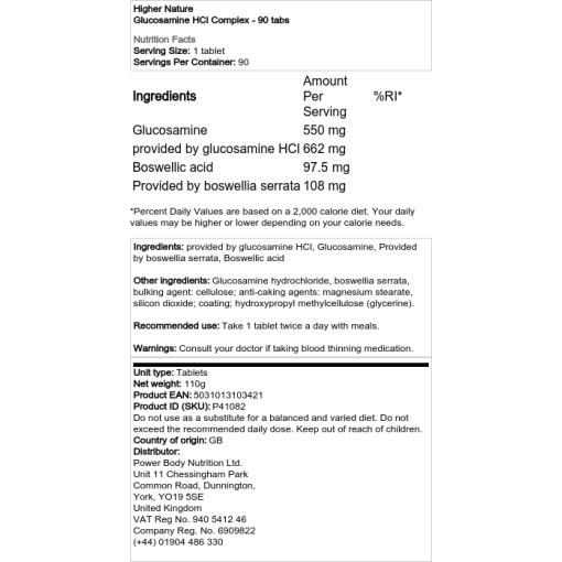 Higher Nature - Glucosamin HCl Komplex - 90 Tabletten – Bild 2