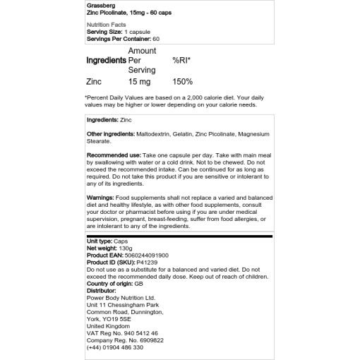 Grassberg - Zinkpicolinat, 15 mg - 180 Kapseln – Bild 2