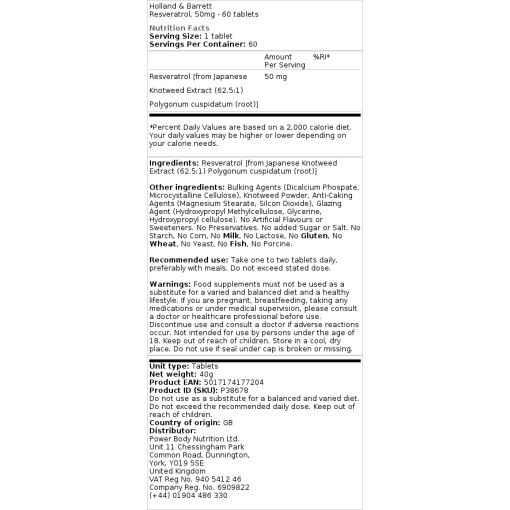 Holland & Barrett - Resveratrol, 50 mg - 60 Tabletten – Bild 3