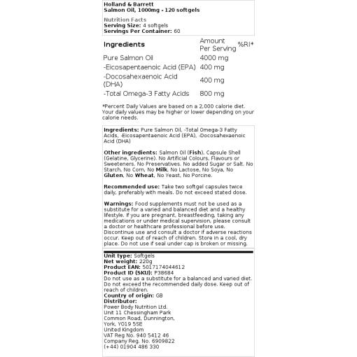 Holland & Barrett - Lachsöl, 1000 mg - 120 Weichkapseln – Bild 2