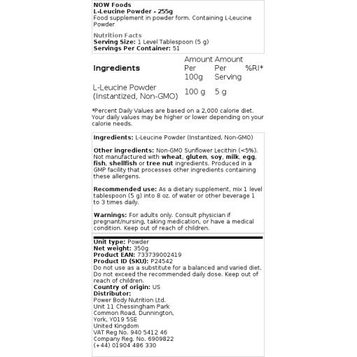 NOW Foods - L-Leucin Pulver - 255 Gramm – Bild 2