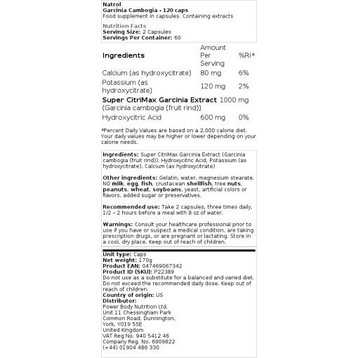 Natrol - Garcinia Cambogia, 1000 mg - 120 Kapseln – Bild 2