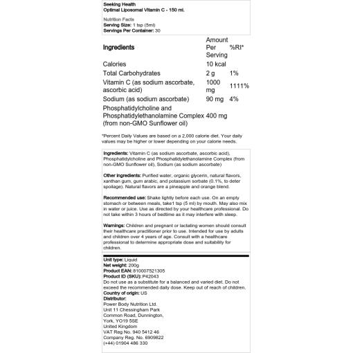 Seeking Health - Optimales Liposomales Vitamin C - 150 ml – Bild 2