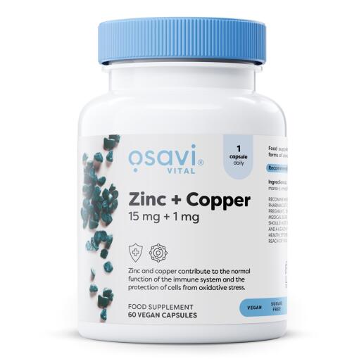 Osavi - Zink + Kobber, 15 mg + 1 mg - 60 veganske kapsler