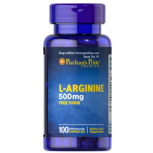 Puritan's Pride - L-Arginin, 500 mg - 100 kapsler