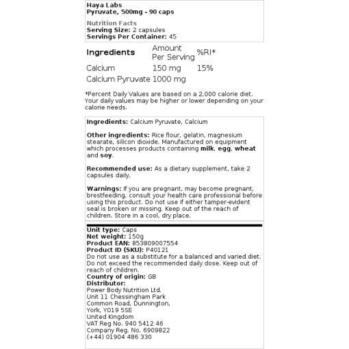 Haya Labs - Pyruvat, 500 mg - 90 Kapseln – Bild 2