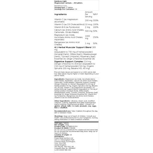 Rainbow Light - Magnesium Calcium+ - 90 Tabletten – Bild 2