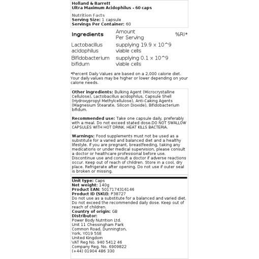 Holland & Barrett - Ultra Maximum Acidophilus - 60 Kapseln – Bild 2