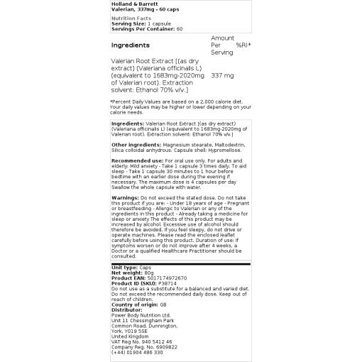 Holland & Barrett - Baldrian 337 mg - 60 Kapseln – Bild 2