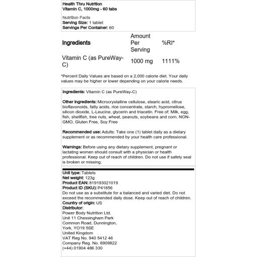 Health Thru Nutrition - Vitamin C, 1000 mg - 60 Tabletten – Bild 2