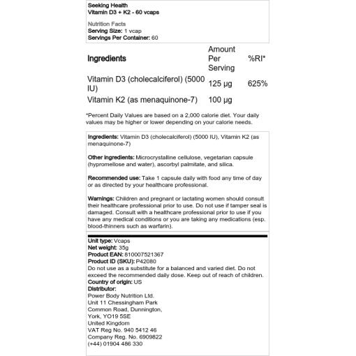 Seeking Health - Vitamin D3 + K2 - 60 Kapseln – Bild 2