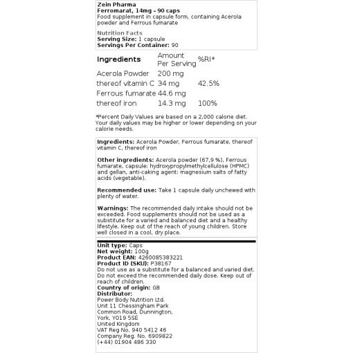 Zein Pharma - Ferromarat, 14 mg - 90 Kapseln – Bild 2