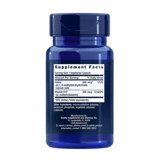 BioActive Folate & Vitamin B12 – 90 vcaps – Life Extension - immagine 2