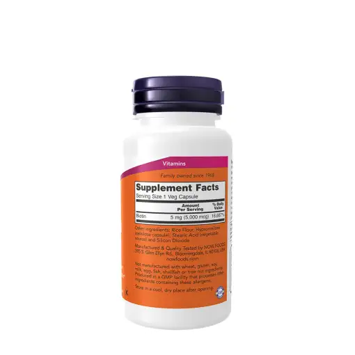 NOW Foods Biotin 5,000 mcg – 60 Veg Capsules - Image 2