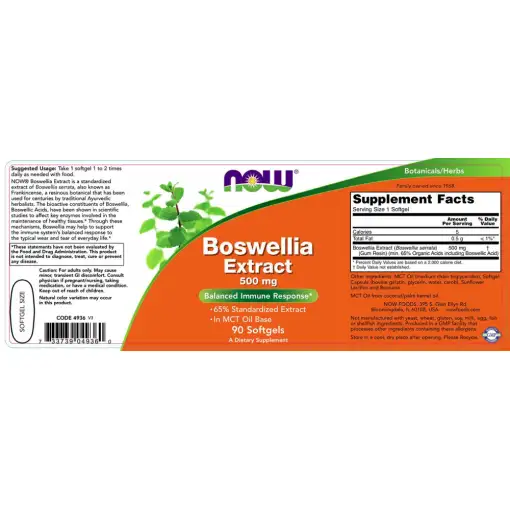 Boswellia Extract 500 mg – NOW Foods | 90 Softgels - Image 2