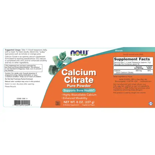 Calcium Citrate Pure Powder – NOW Foods | 227 g - Image 2