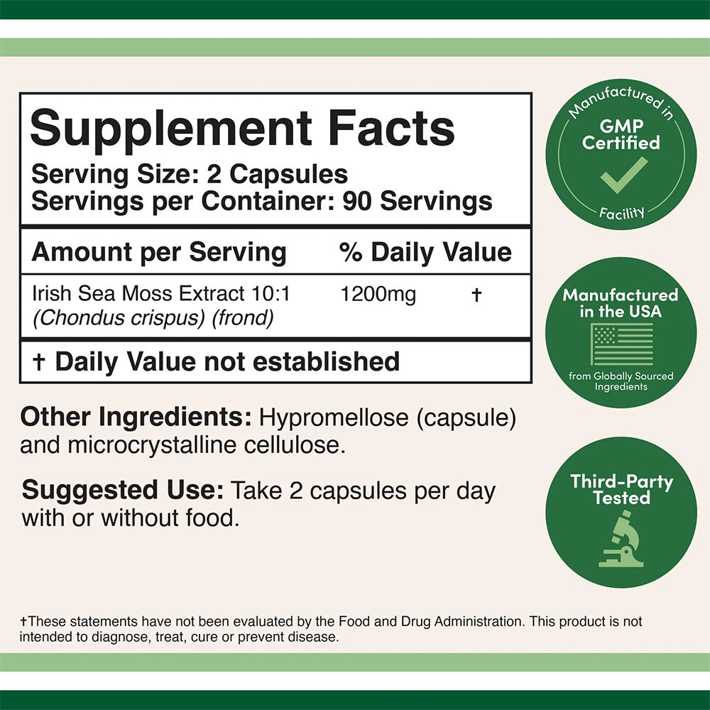 Double Wood Supplements Irish Sea Moss (180 Capsules) – Bild 2