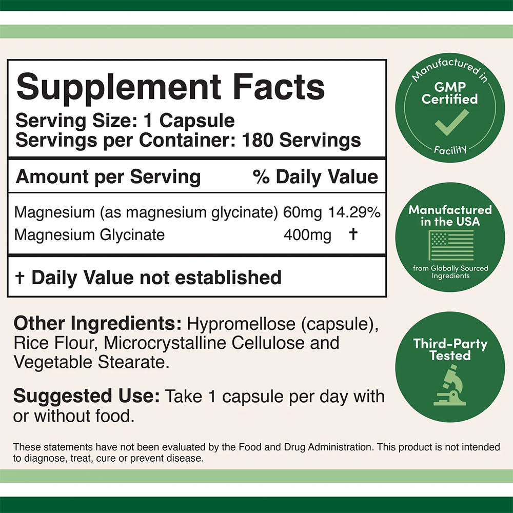 Double Wood Supplements Magnesium Glycinate (180 Capsules) – Bild 2