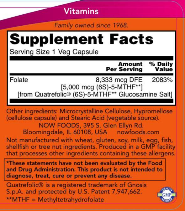 NOW Methyl Folate 5000 mcg (50 Veg Capsules) – Bild 2