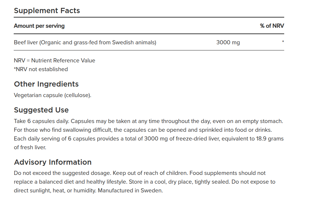 Nordic Kings 100% Grass-Fed Organic Beef Liver – 180 Capsules – Bild 2