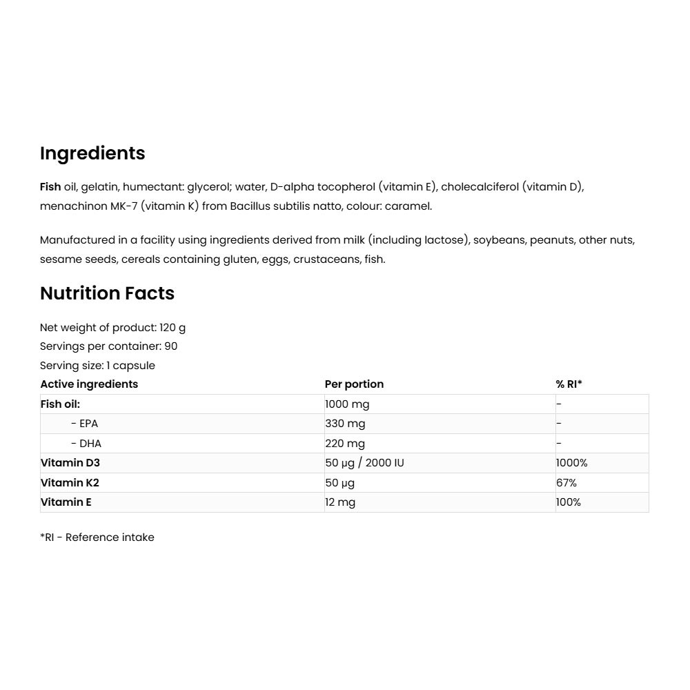 Ostrovit Omega 3 D3 + K2 (90 Capsules) – Bild 2