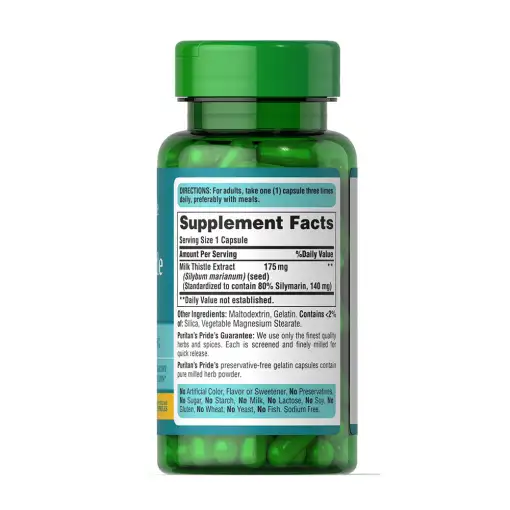Puritan's Pride Milk Thistle Standardized 175 mg (Silymarin) – 100 Capsules - immagine 6