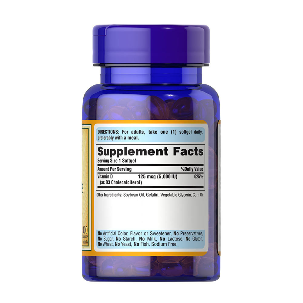 Puritan's Pride Vitamin D3 5000 IU (100 Softgels) – Bild 4