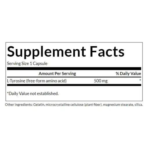 Swanson L-Tyrosine 500 mg – 100 Capsules - Image 3